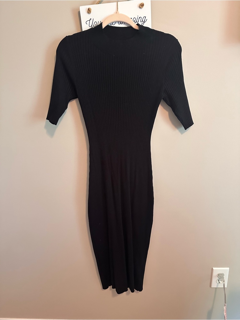 Double Zero Black Ribbed Midi Dress